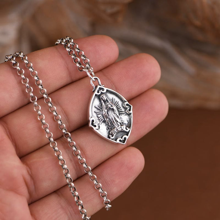 Christianartworkshop Retro Style Crafted Our Lady of Guadalupe Sterling Silver Pendant Necklace - image 6