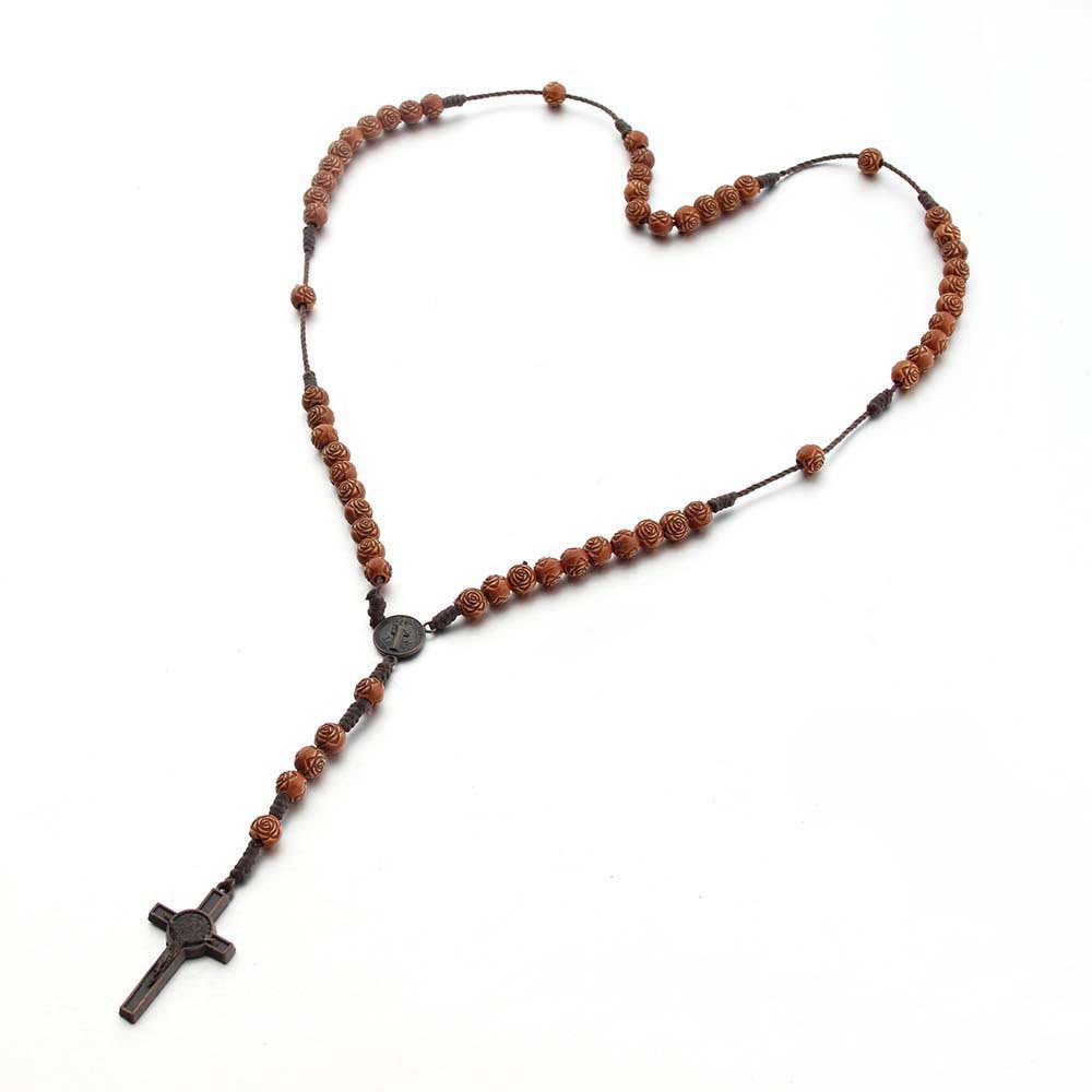 St. Benedict Medal & Crucifix of 8 mm Rose Brown Acrylic Nylon Cord Rosary - image 5