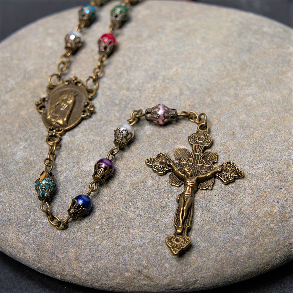 Our Lady of Fátima & Crucifix of 6 mm Round Multicolor Acrylic Alloy Chain Rosary - image 4