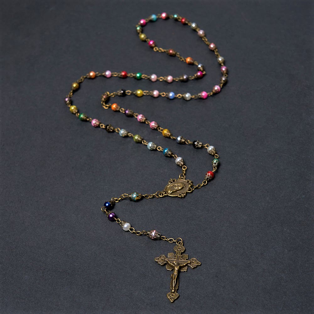 Our Lady of Fátima & Crucifix of 6 mm Round Multicolor Acrylic Alloy Chain Rosary - image 2