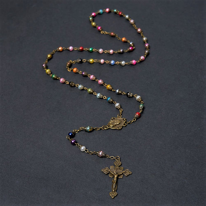 Our Lady of Fátima & Crucifix of 6 mm Round Multicolor Acrylic Alloy Chain Rosary - image 2