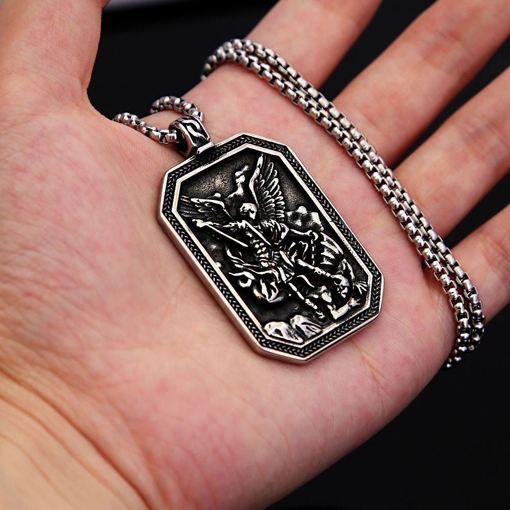 Christianartworkshop Classic Style St. Michael the Archangel Protection Stainless Steel Pendant Necklace - image 4