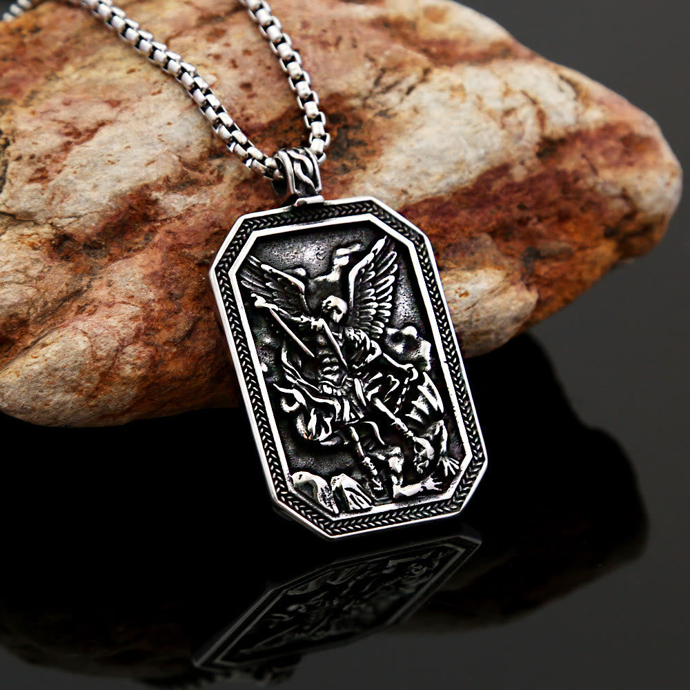 Christianartworkshop Classic Style St. Michael the Archangel Protection Stainless Steel Pendant Necklace - Metallic - image 0