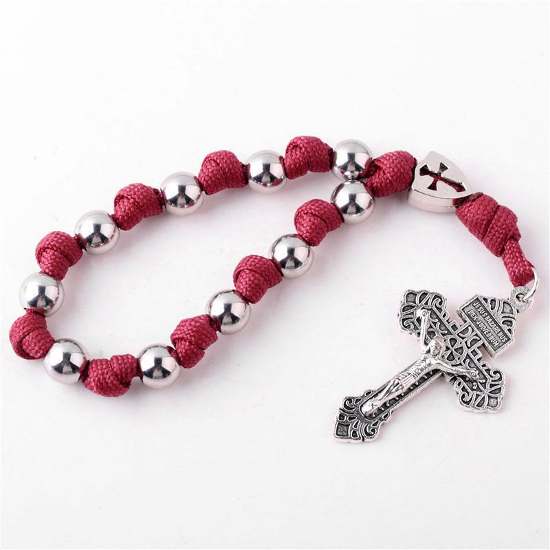 4 Colors Paracord Handcrafted Pocket Rosary/Car Protection Hanging Pendant - Wine - image 0