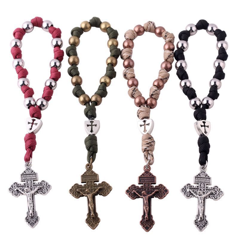 4 Colors Paracord Handcrafted Pocket Rosary/Car Protection Hanging Pendant - image 1
