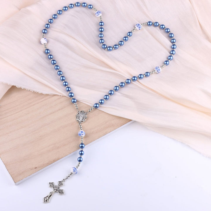 Miraculous Medal & Crucifix of 8 mm Round Multicolor Pearl Nylon Cord Rosary