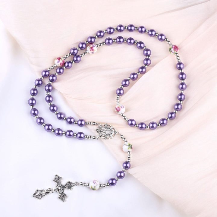 Miraculous Medal & Crucifix of 8 mm Round Multicolor Pearl Nylon Cord Rosary