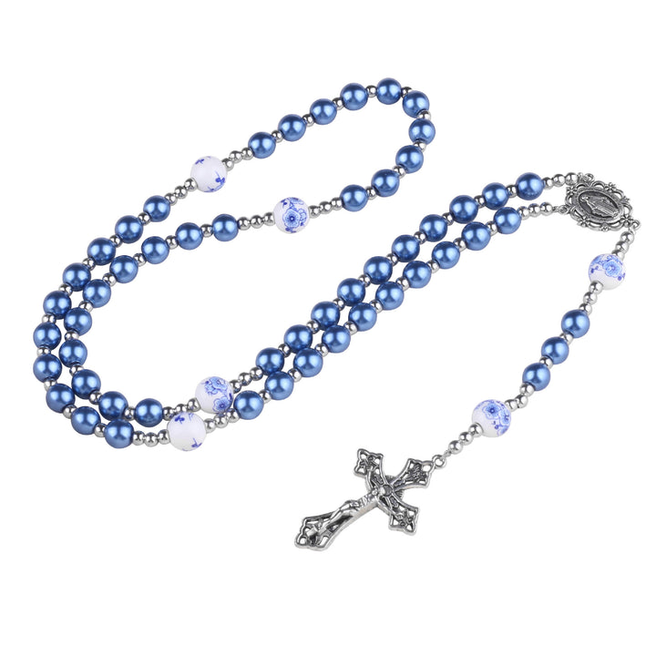 Miraculous Medal & Crucifix of 8 mm Round Multicolor Pearl Nylon Cord Rosary