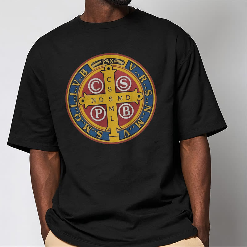 Christianartworkshop Classic Style Golden St. Benedict Medal Short Sleeve T-shirt - image 4