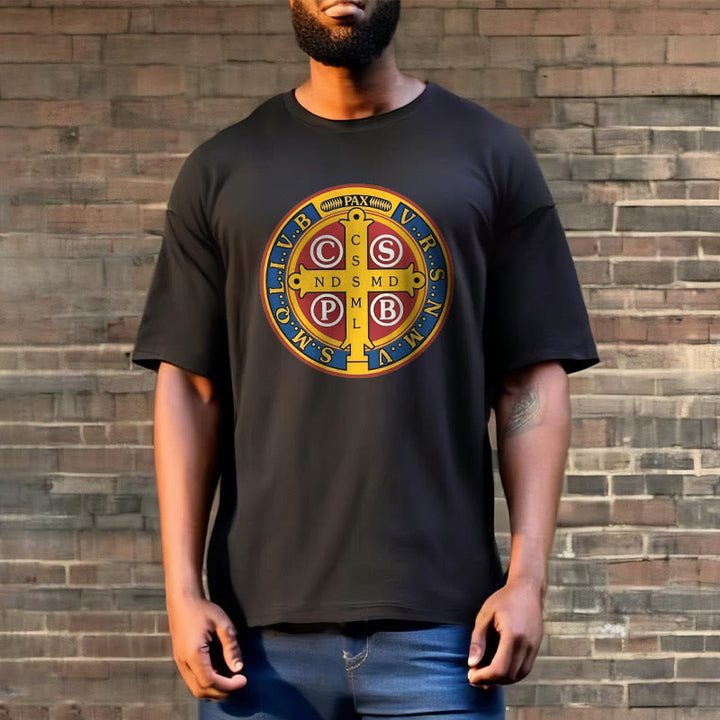 Christianartworkshop Classic Style Golden St. Benedict Medal Short Sleeve T-shirt - image 3
