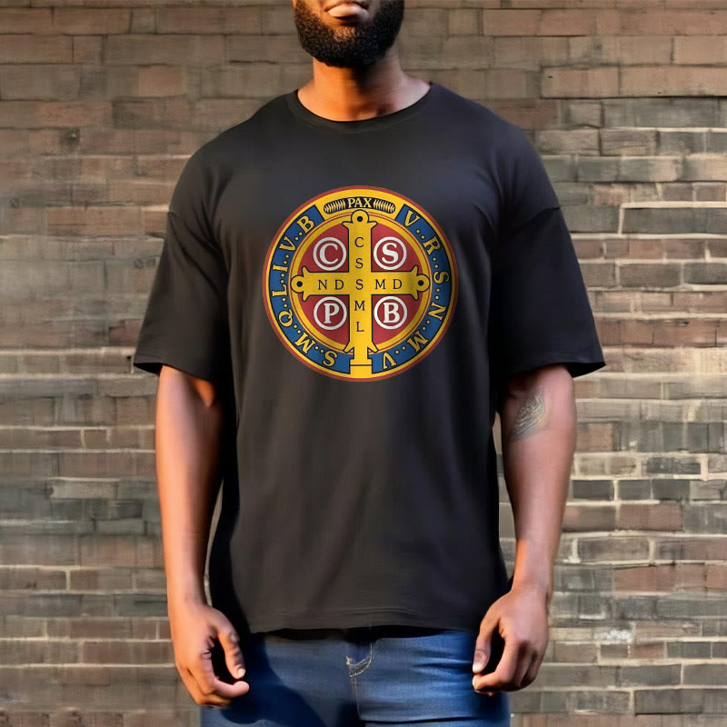 Christianartworkshop Classic Style Golden St. Benedict Medal Short Sleeve T-shirt - image 2