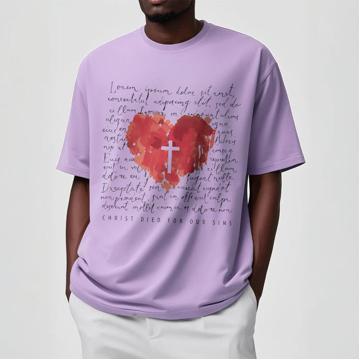 Christianartworkshop Fresh Style Cross and Heart Short Sleeve T-shirt - image 16