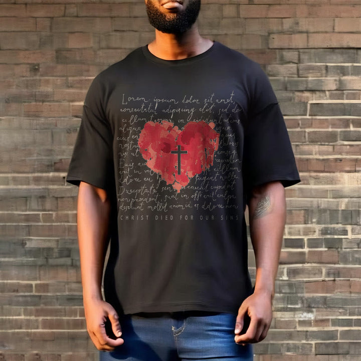 Christianartworkshop Fresh Style Cross and Heart Short Sleeve T-shirt - image 6