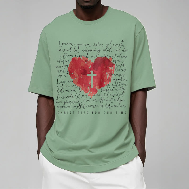 Christianartworkshop Fresh Style Cross and Heart Short Sleeve T-shirt - image 13