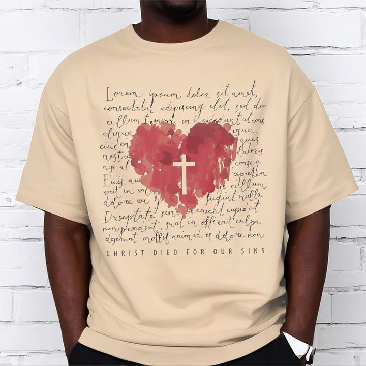Christianartworkshop Fresh Style Cross and Heart Short Sleeve T-shirt - image 9