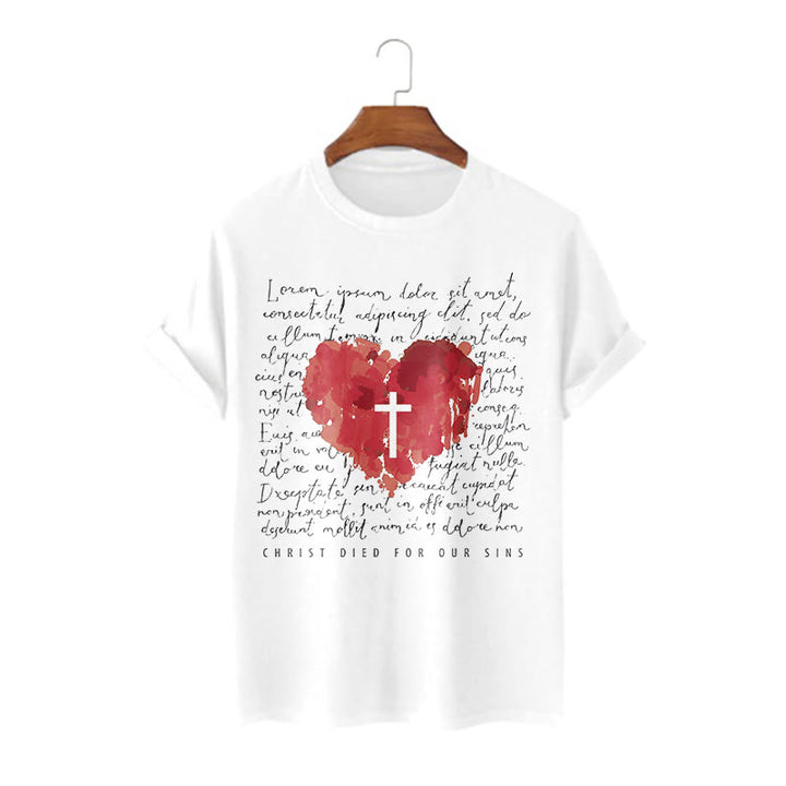 Christianartworkshop Fresh Style Cross and Heart Short Sleeve T-shirt - White - 2XL - image 2