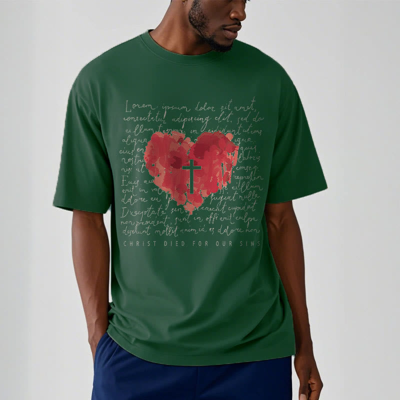 Christianartworkshop Fresh Style Cross and Heart Short Sleeve T-shirt - image 10