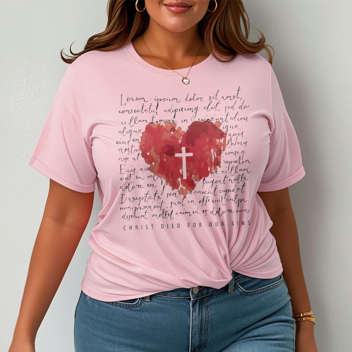 Christianartworkshop Fresh Style Cross and Heart Short Sleeve T-shirt - image 14
