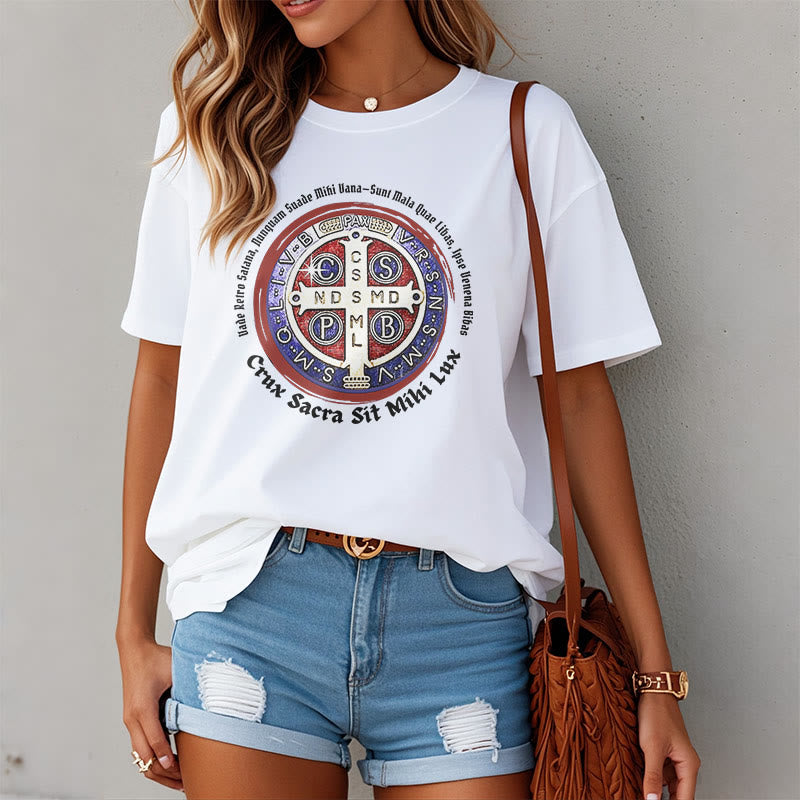 Christianartworkshop Classic Style Saint Benedict Medal Short Sleeve T-shirt - image 5