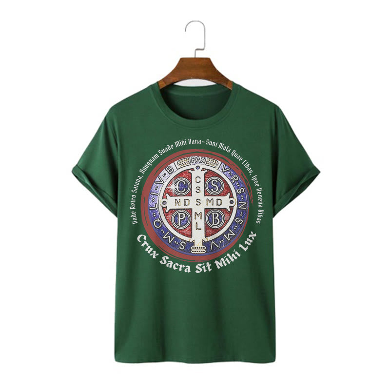 Christianartworkshop Classic Style Saint Benedict Medal Short Sleeve T-shirt - Dark Green - 2XL - image 9