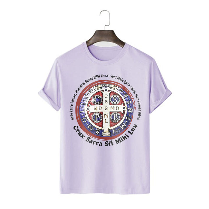 Christianartworkshop Classic Style Saint Benedict Medal Short Sleeve T-shirt - Purple - 2XL - image 16