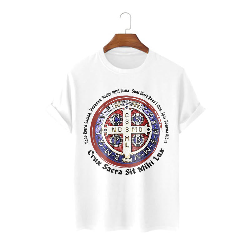 Christianartworkshop Classic Style Saint Benedict Medal Short Sleeve T-shirt - White - 2XL - image 4