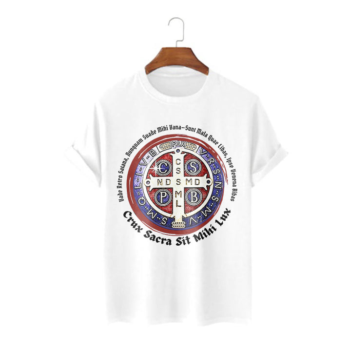 Christianartworkshop Classic Style Saint Benedict Medal Short Sleeve T-shirt - White - 2XL - image 4