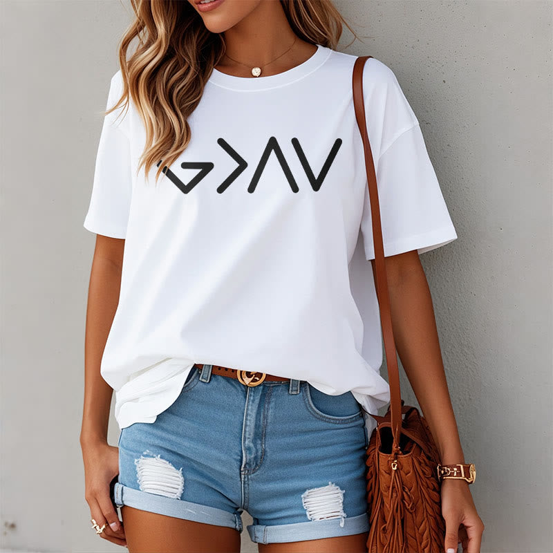 Christianartworkshop Minimalist Style Faith-Inspired God Is Greater Short Sleeve T-shirt - image 5