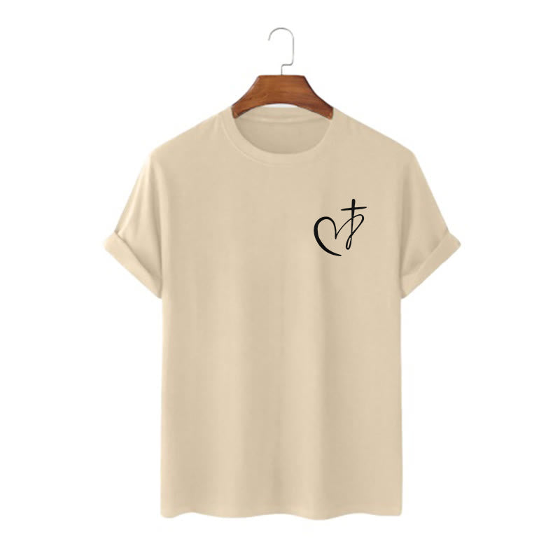 Christianartworkshop Minimalist Style Blessed Heart And Cross Short Sleeve T-shirt - Khaki - 2XL - image 5