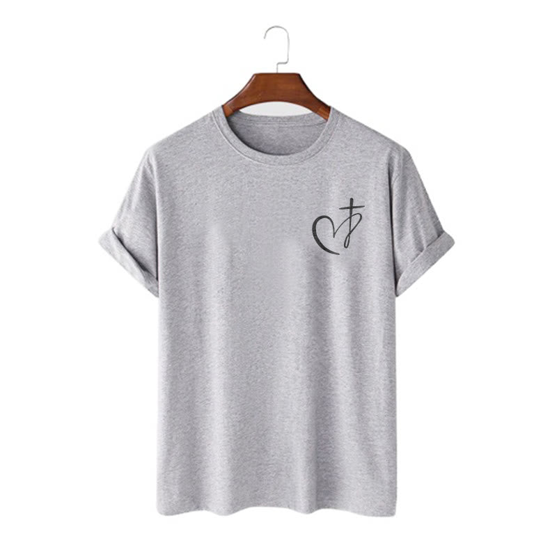 Christianartworkshop Minimalist Style Blessed Heart And Cross Short Sleeve T-shirt - Grey - 2XL - image 16