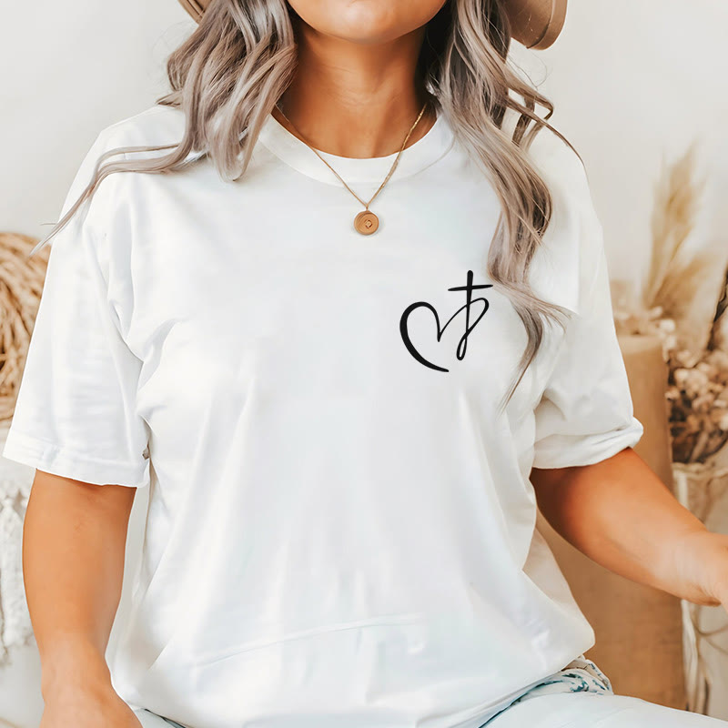 Christianartworkshop Minimalist Style Blessed Heart And Cross Short Sleeve T-shirt - image 2