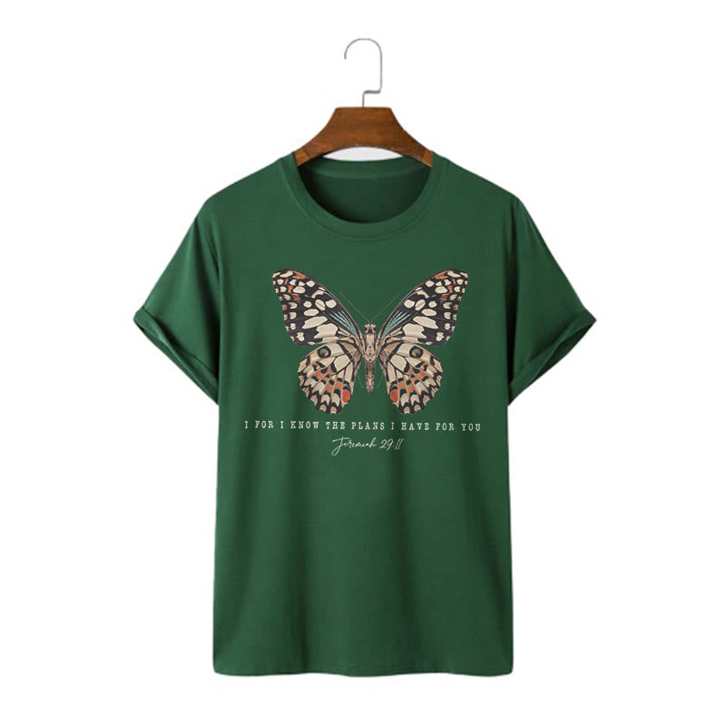 Christianartworkshop Modern Style Quote Butterfly Jeremiah 29:11 Short Sleeve T-shirt - Dark Green - 2XL - image 6