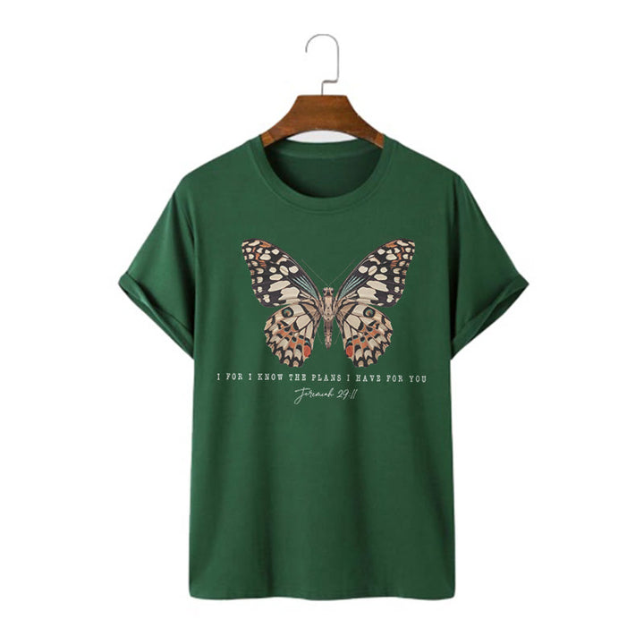 Christianartworkshop Modern Style Quote Butterfly Jeremiah 29:11 Short Sleeve T-shirt - Dark Green - 2XL - image 6