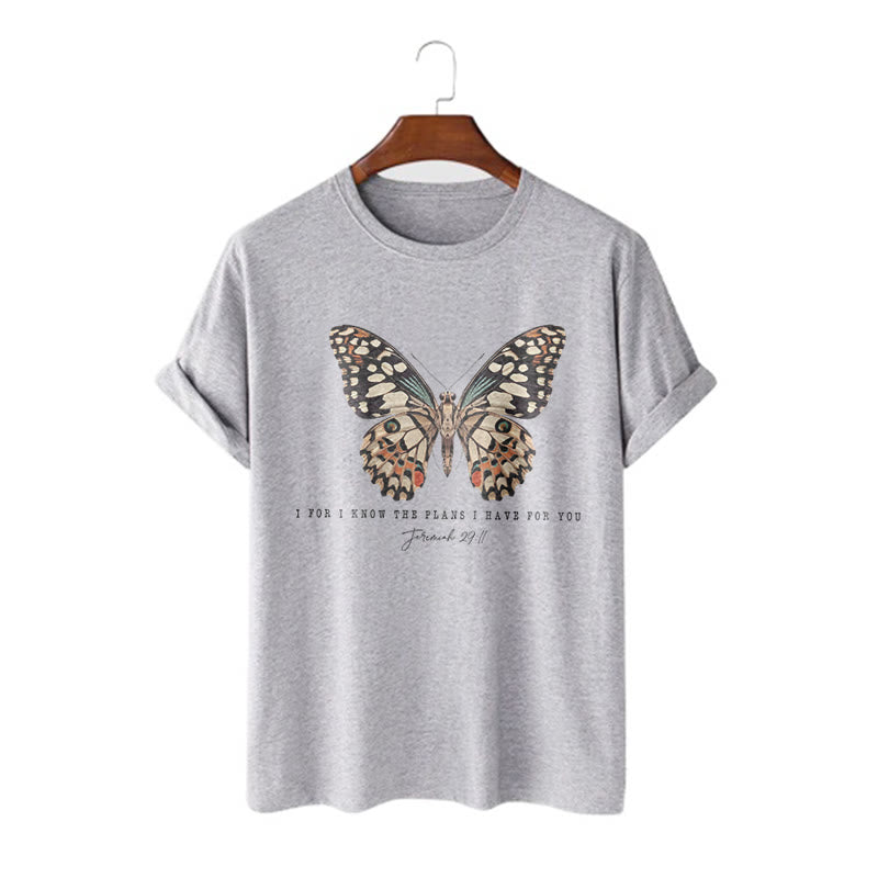Christianartworkshop Modern Style Quote Butterfly Jeremiah 29:11 Short Sleeve T-shirt - Grey - 2XL - image 15
