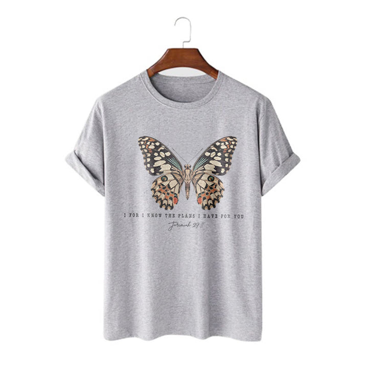 Christianartworkshop Modern Style Quote Butterfly Jeremiah 29:11 Short Sleeve T-shirt - Grey - 2XL - image 15