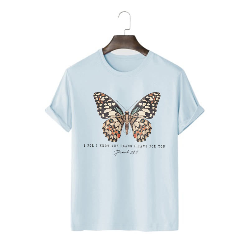 Christianartworkshop Modern Style Quote Butterfly Jeremiah 29:11 Short Sleeve T-shirt - Blue - 2XL - image 15