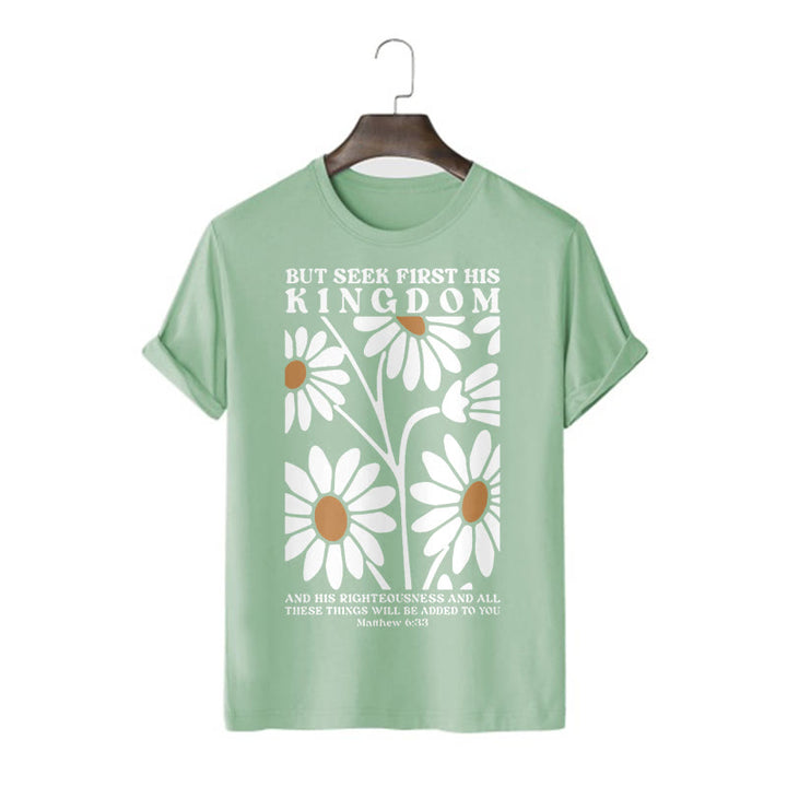 Christianartworkshop Quotation Style Matthew 6:33 But Seek First His Kingdom Floral Short Sleeve T-shirt - Light Green - 2XL - image 8
