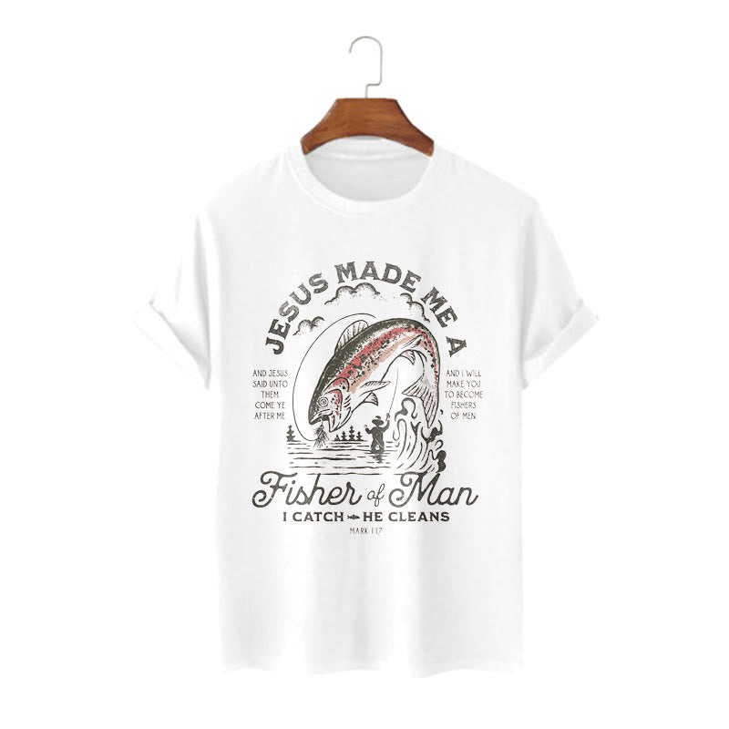 Christianartworkshop Quotaion Style Jesus Made Me A Fisher Of Man Short Sleeve T-shirt - White - 2XL - image 0