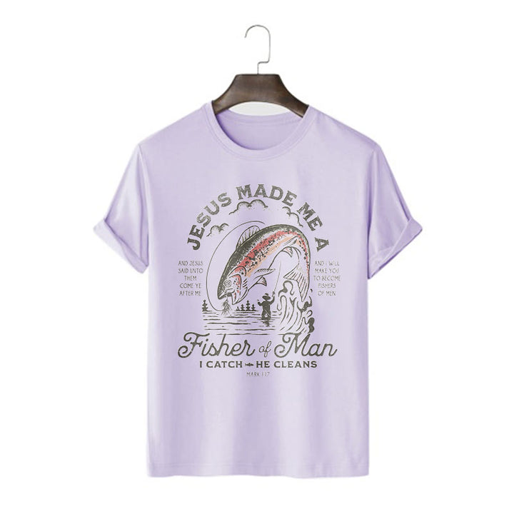 Christianartworkshop Quotaion Style Jesus Made Me A Fisher Of Man Short Sleeve T-shirt - Purple - 2XL - image 14