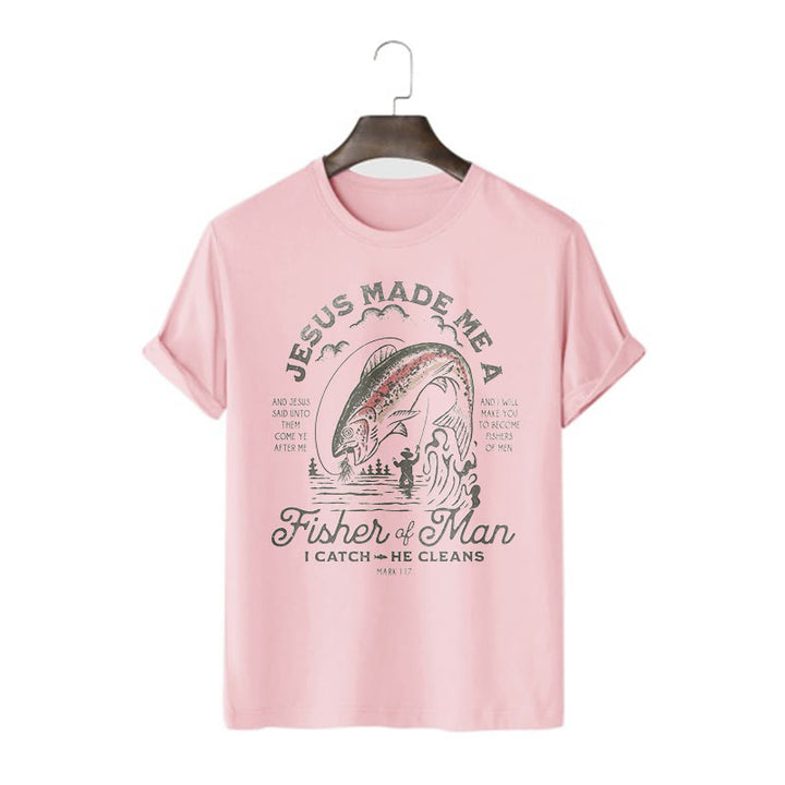 Christianartworkshop Quotaion Style Jesus Made Me A Fisher Of Man Short Sleeve T-shirt - Pink - 2XL - image 12