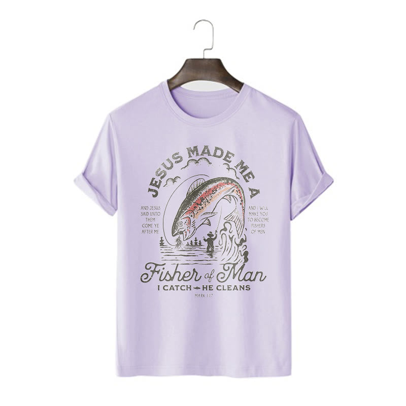 Christianartworkshop Quotaion Style Jesus Made Me A Fisher Of Man Short Sleeve T-shirt - Purple - 2XL - image 13