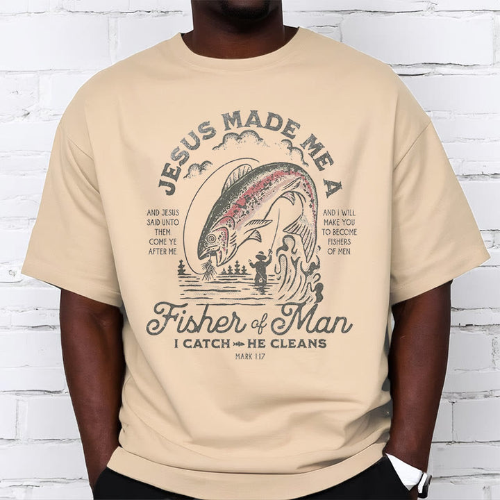 Christianartworkshop Quotaion Style Jesus Made Me A Fisher Of Man Short Sleeve T-shirt - image 7