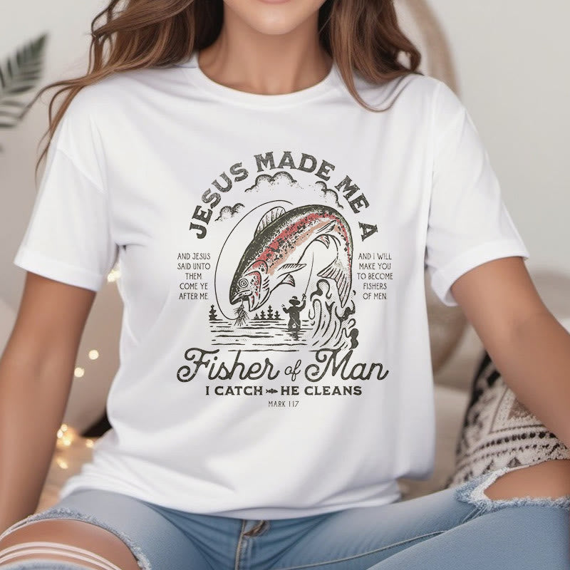 Christianartworkshop Quotaion Style Jesus Made Me A Fisher Of Man Short Sleeve T-shirt - image 2