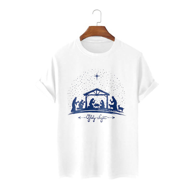 Christianartworkshop Modern Style Nativity Scene Holy Night Silhouett Short Sleeve T-shirt - White - 2XL - image 4