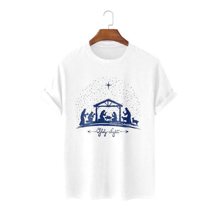 Christianartworkshop Modern Style Nativity Scene Holy Night Silhouett Short Sleeve T-shirt - White - 2XL - image 4