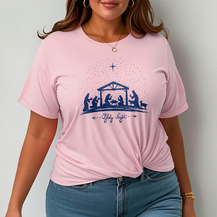 Christianartworkshop Modern Style Nativity Scene Holy Night Silhouett Short Sleeve T-shirt - image 13