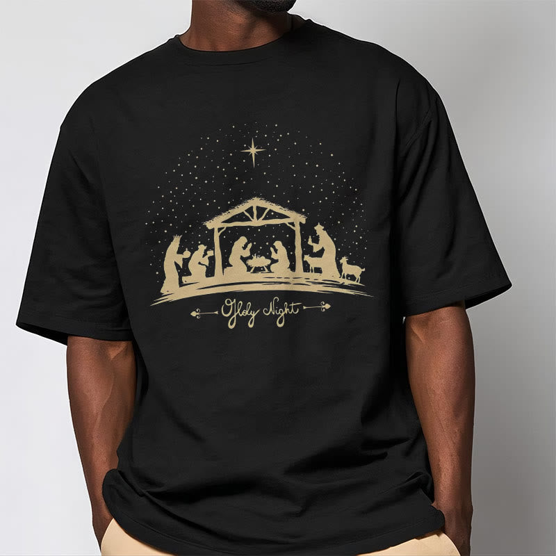 Christianartworkshop Modern Style Nativity Scene Holy Night Silhouett Short Sleeve T-shirt - image 3