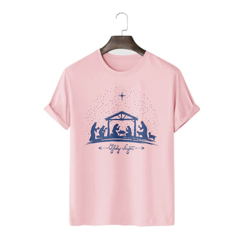 Christianartworkshop Modern Style Nativity Scene Holy Night Silhouett Short Sleeve T-shirt - Pink - 2XL - image 13