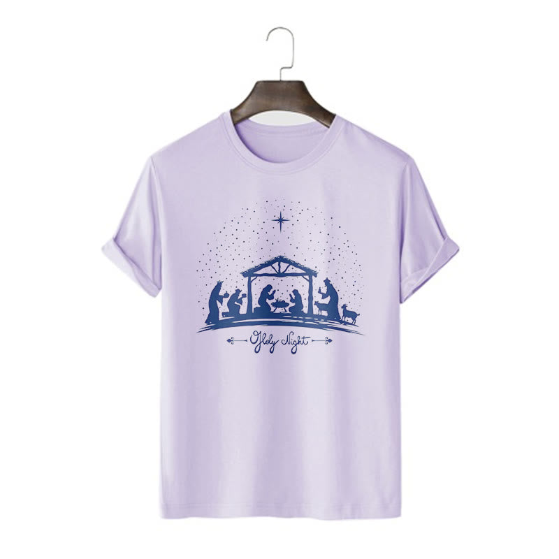 Christianartworkshop Modern Style Nativity Scene Holy Night Silhouett Short Sleeve T-shirt - Purple - 2XL - image 14