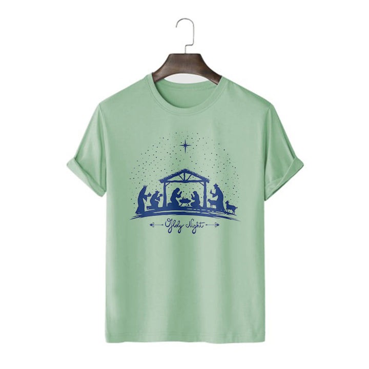Christianartworkshop Modern Style Nativity Scene Holy Night Silhouett Short Sleeve T-shirt - Light Green - 2XL - image 11